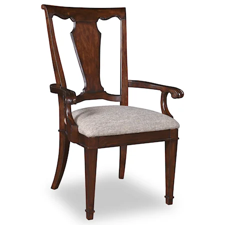 Wood Back Arm Chair with Upholstered Seat